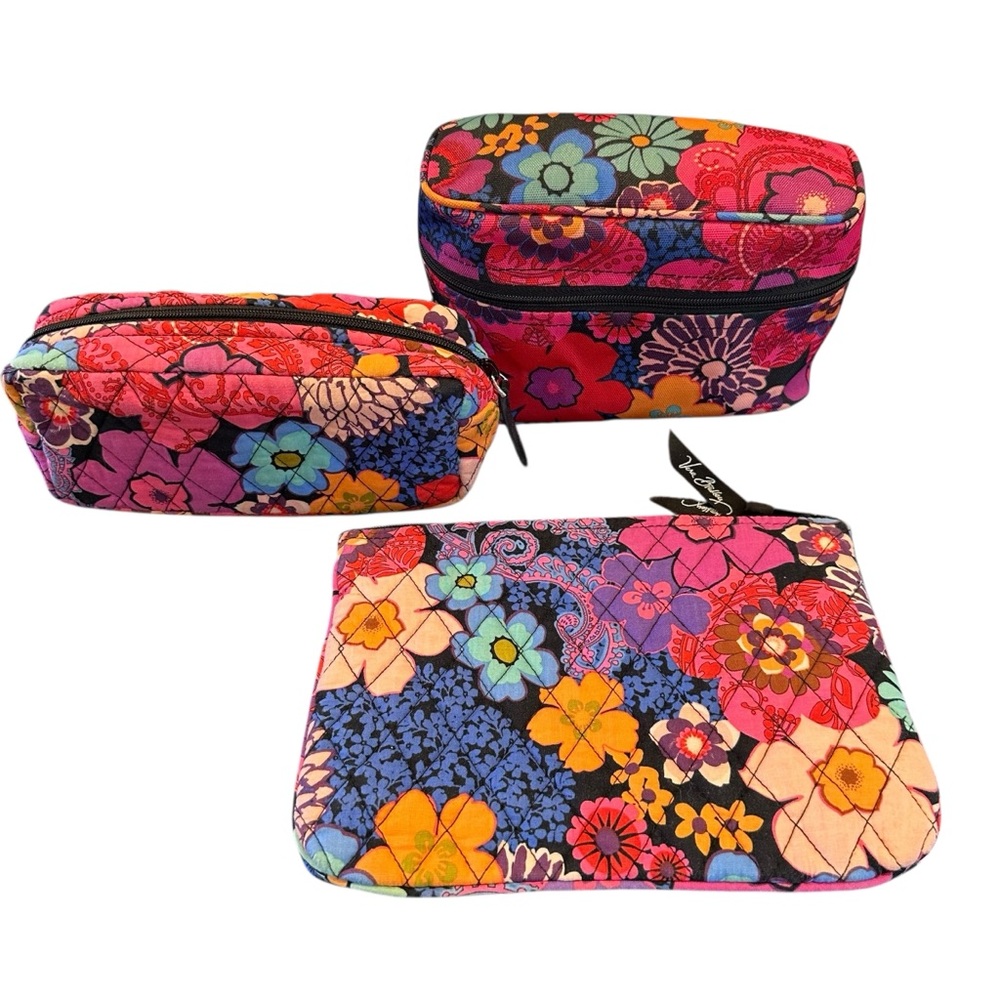 SOLD - Lot of 3 Vera Bradley Floral Fiesta Pattern Cosmetic Pouch Bag READ